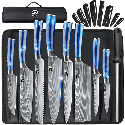 Dfito chef knife set with roll bag front view for on-the-go kitchen prep