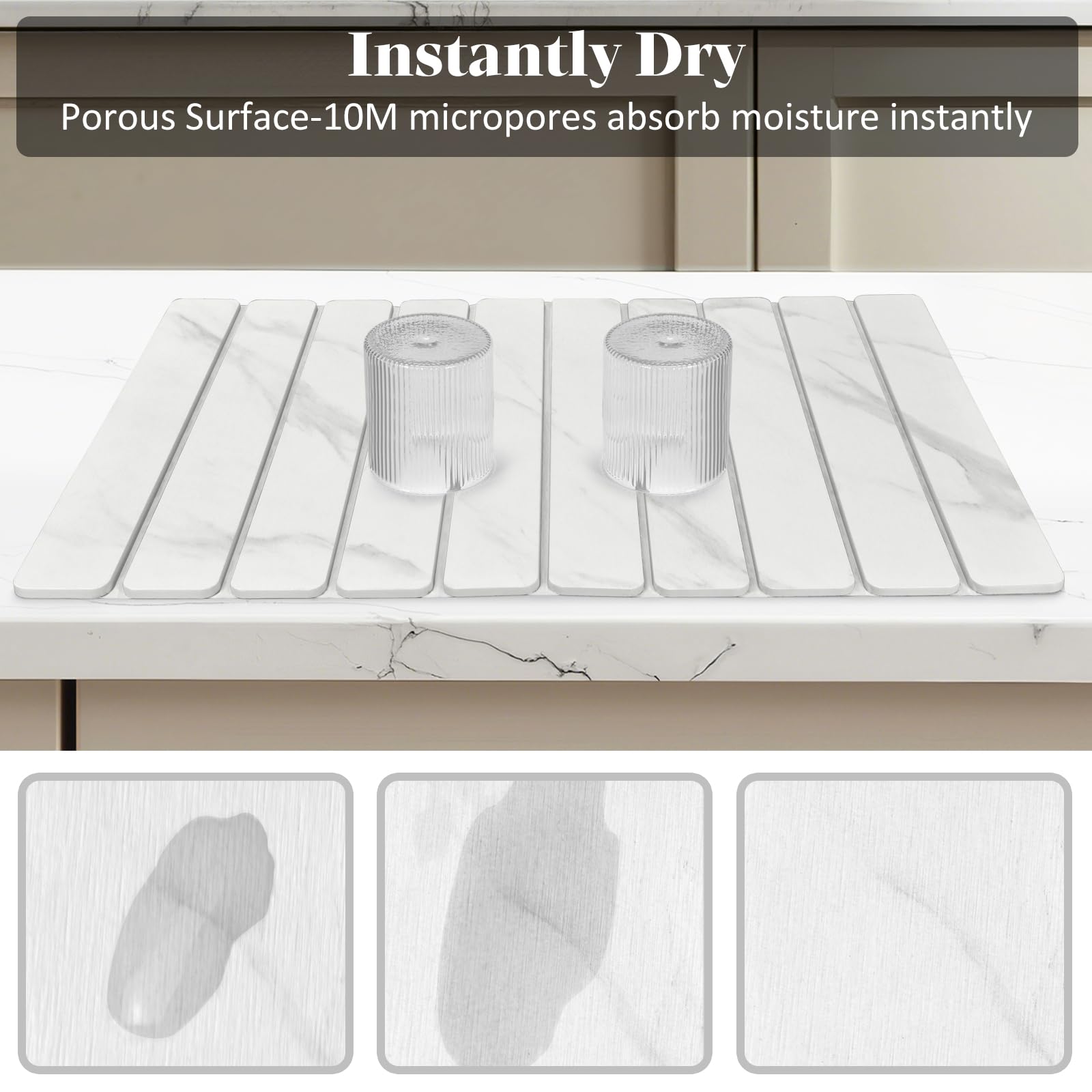 DFJKJUU diatomaceous earth mat close-up showing ultra-absorbent surface for fast drying.