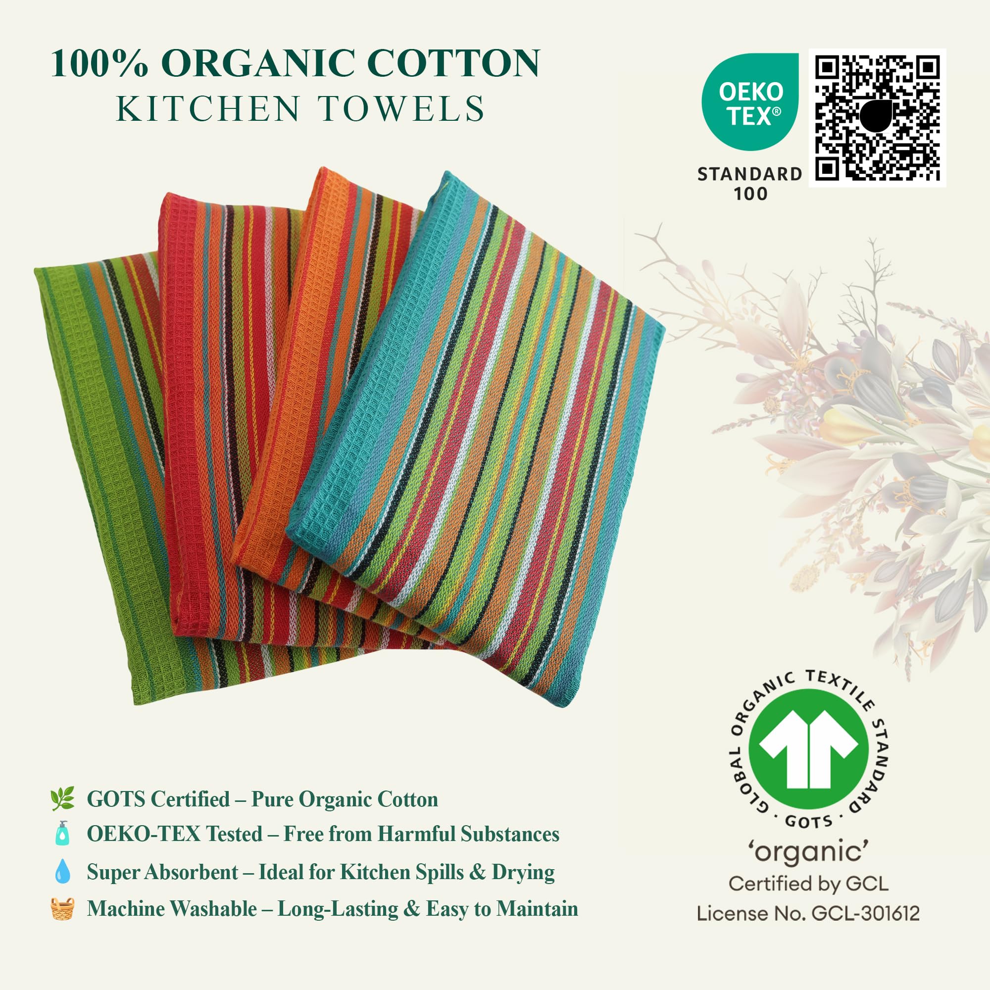 DG Collections Salsa Stripe Kitchen Towel shown in large 16x28 inches for drying tasks.