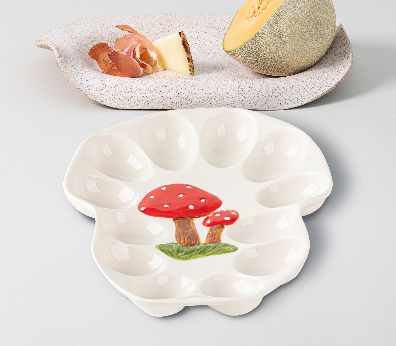 dgudgu ceramic egg tray with mushroom relief adds elegant serving to any table.