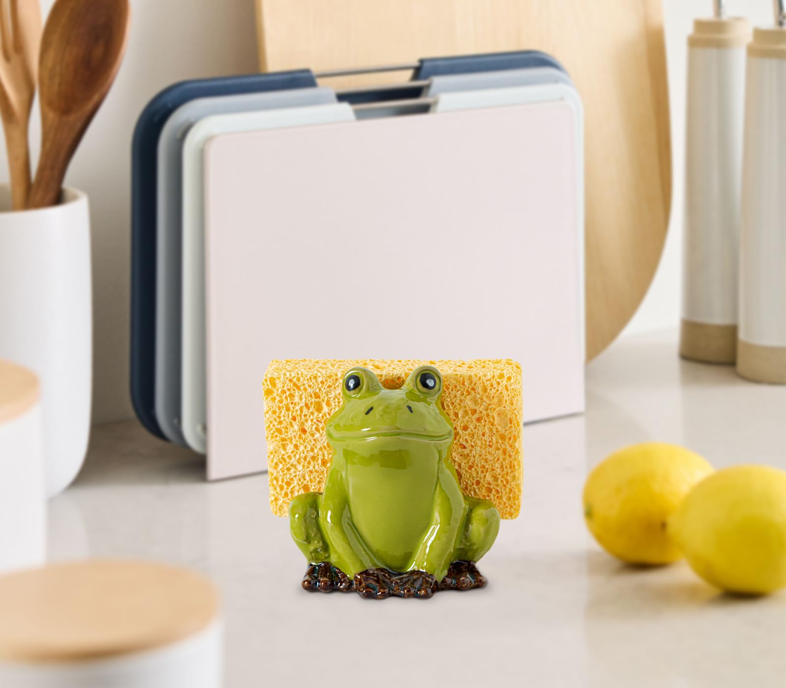 dgudgu Frog Sponge Holder ceramic material adds durable, decorative touch.