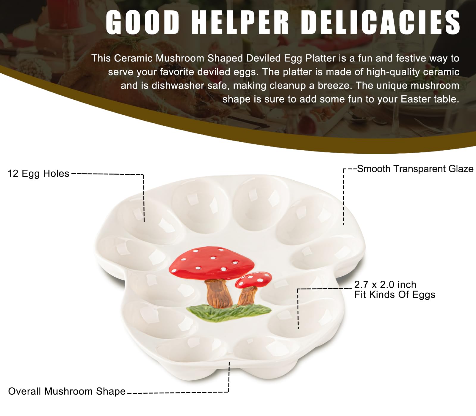 dgudgu deviled egg plate features hand-painted mushrooms for a charming dining accent.