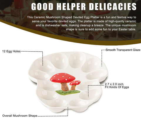 dgudgu deviled egg plate features hand-painted mushrooms for a charming dining accent.