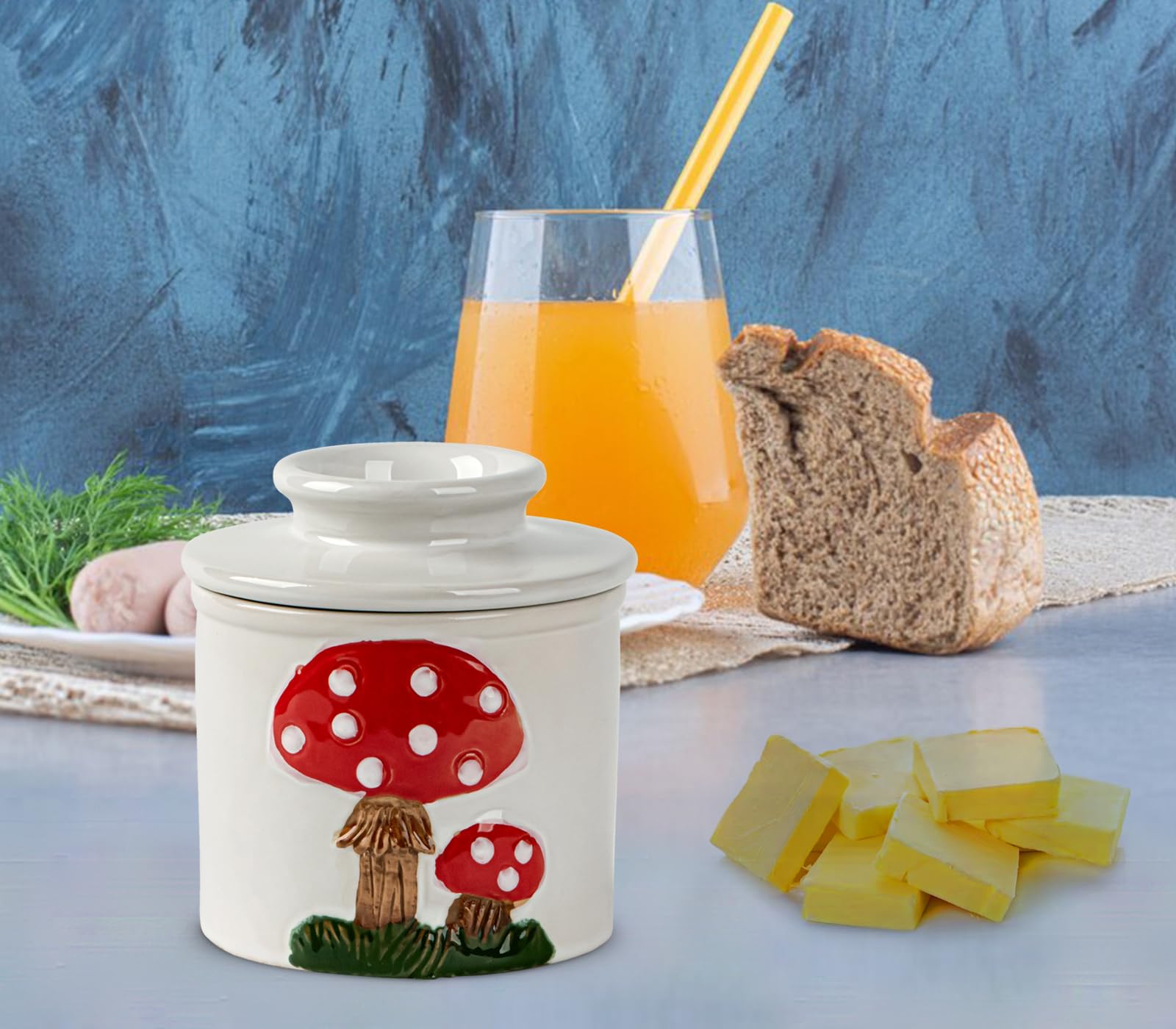 dgudgu mushroom butter crock ceramic design adds rustic charm.