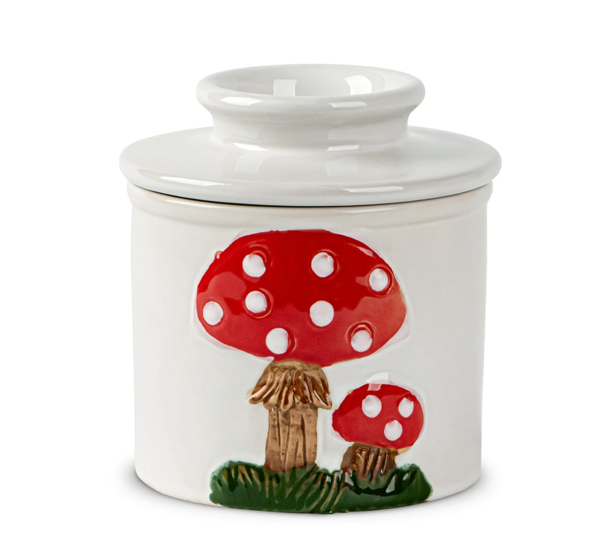 dgudgu mushroom butter crock with lid shows water seal for fresh butter.