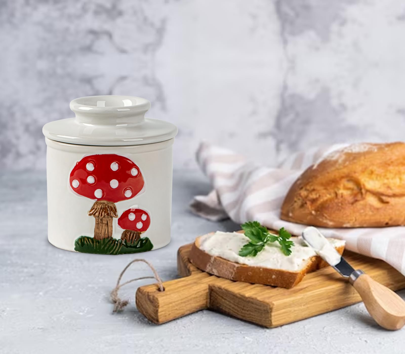 dgudgu mushroom butter crock water-line illustration keeps butter soft.