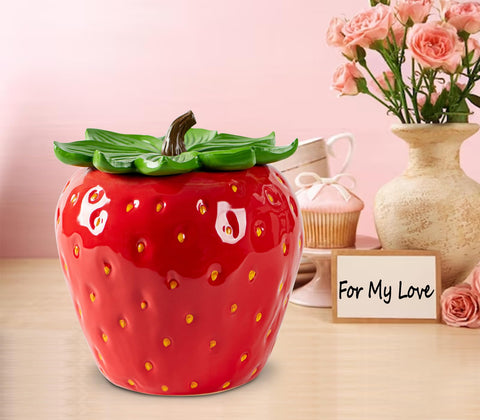 dgudgu Strawberry Candy Jar close-up reveals glossy ceramic and durable finish