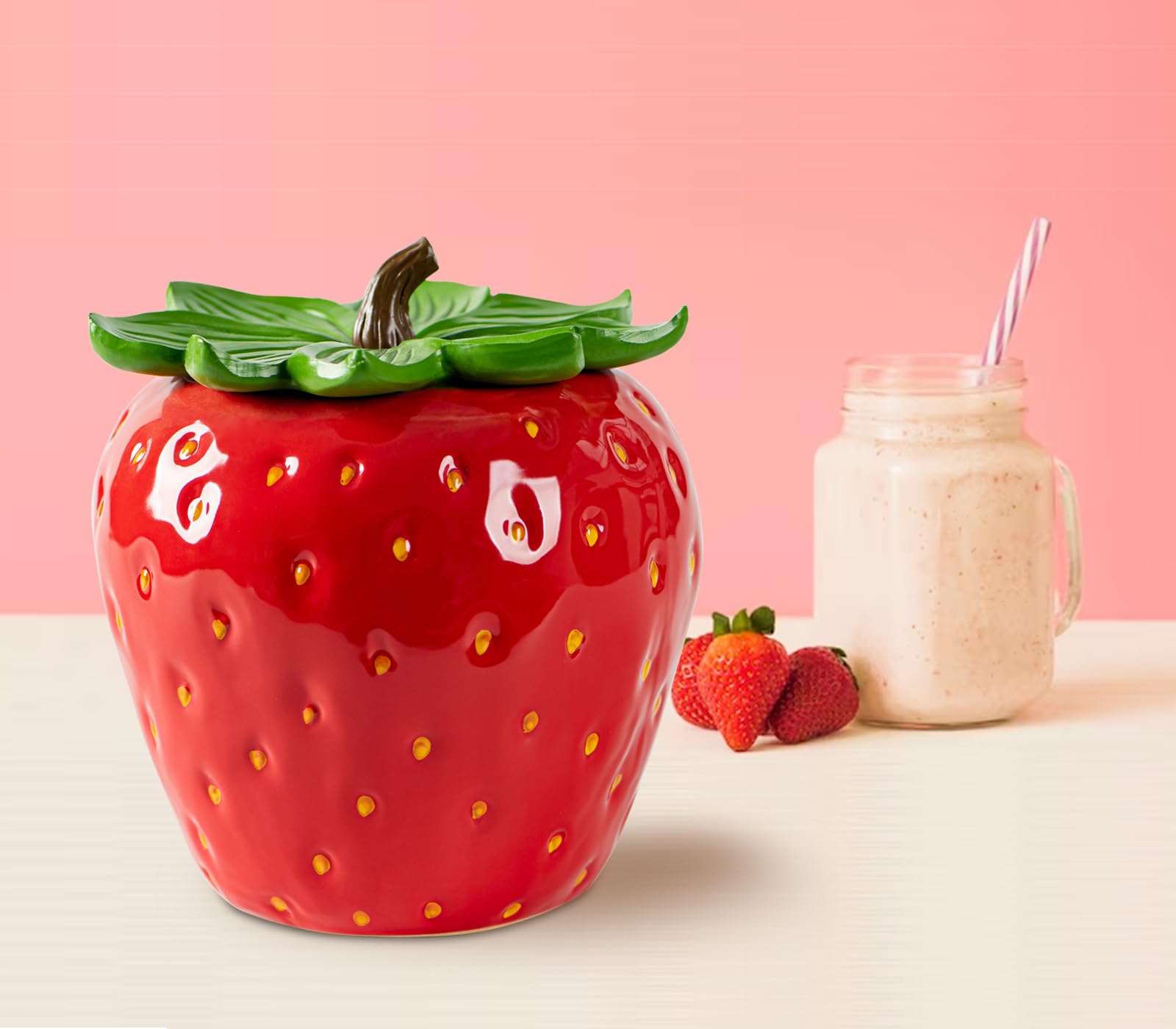 dgudgu Strawberry Candy Jar office desk arrangement adds charming organization