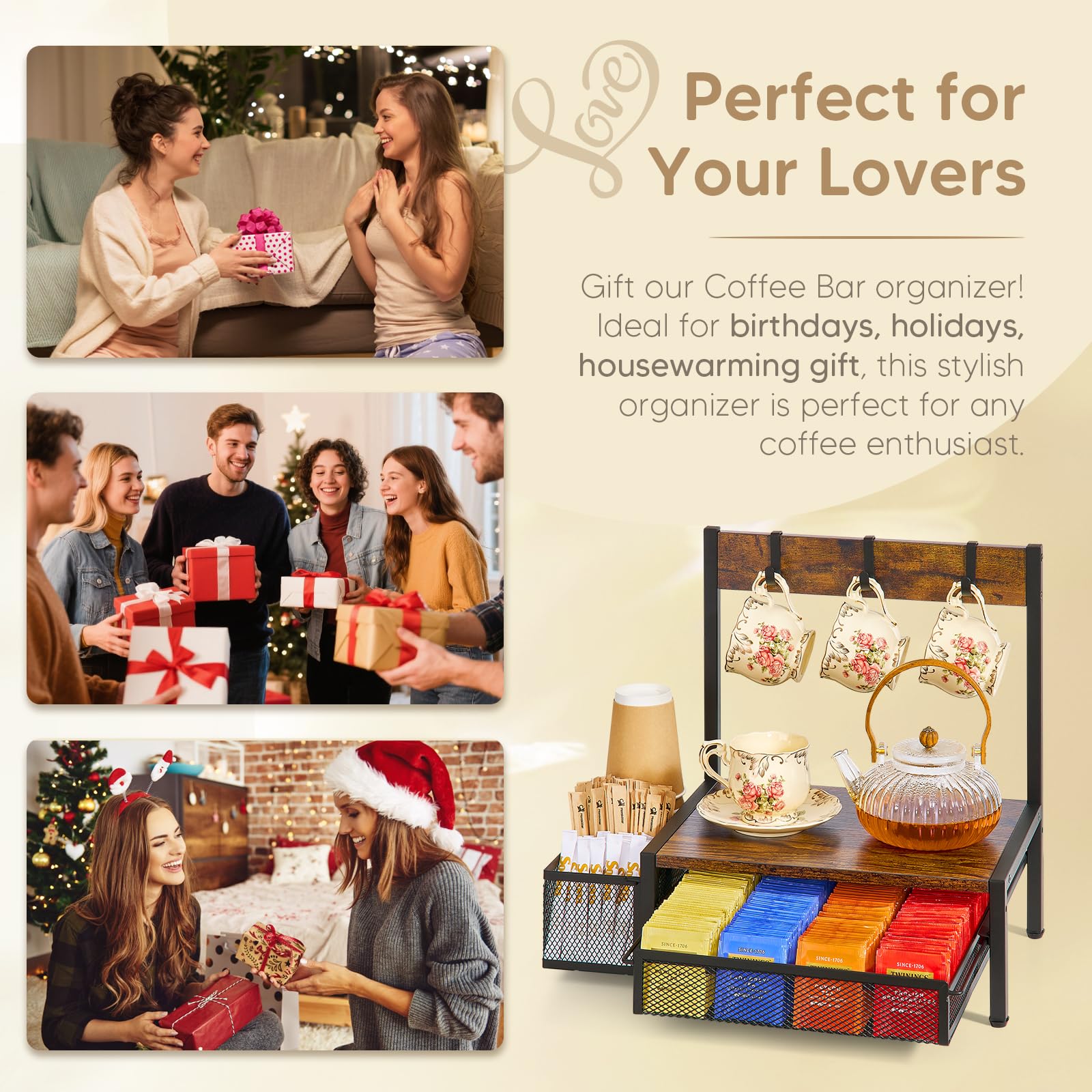 DGWJSU tea bag organizer in a tidy kitchen setup on a counter