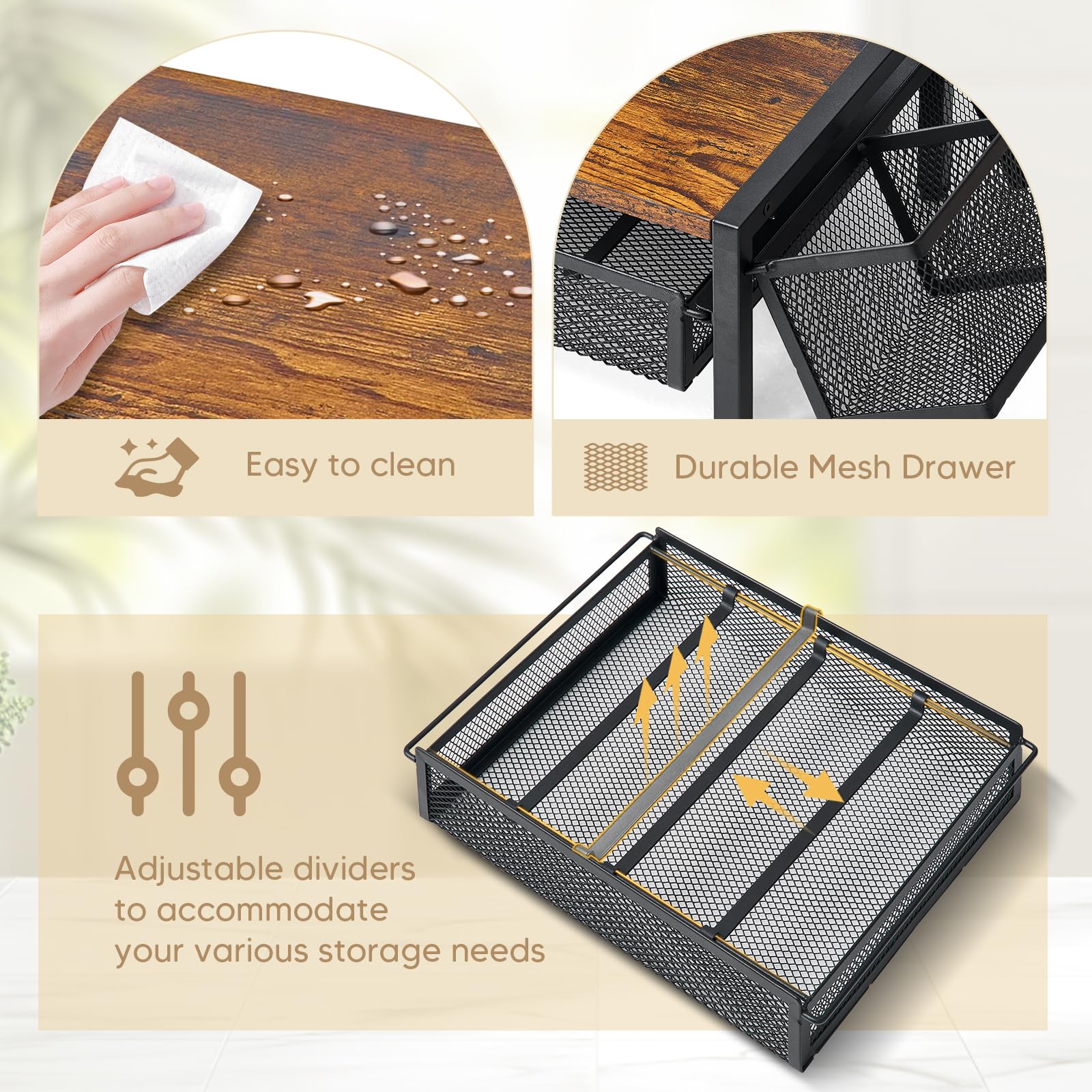 Material detail of wood grain and metal frame on DGWJSU organizer