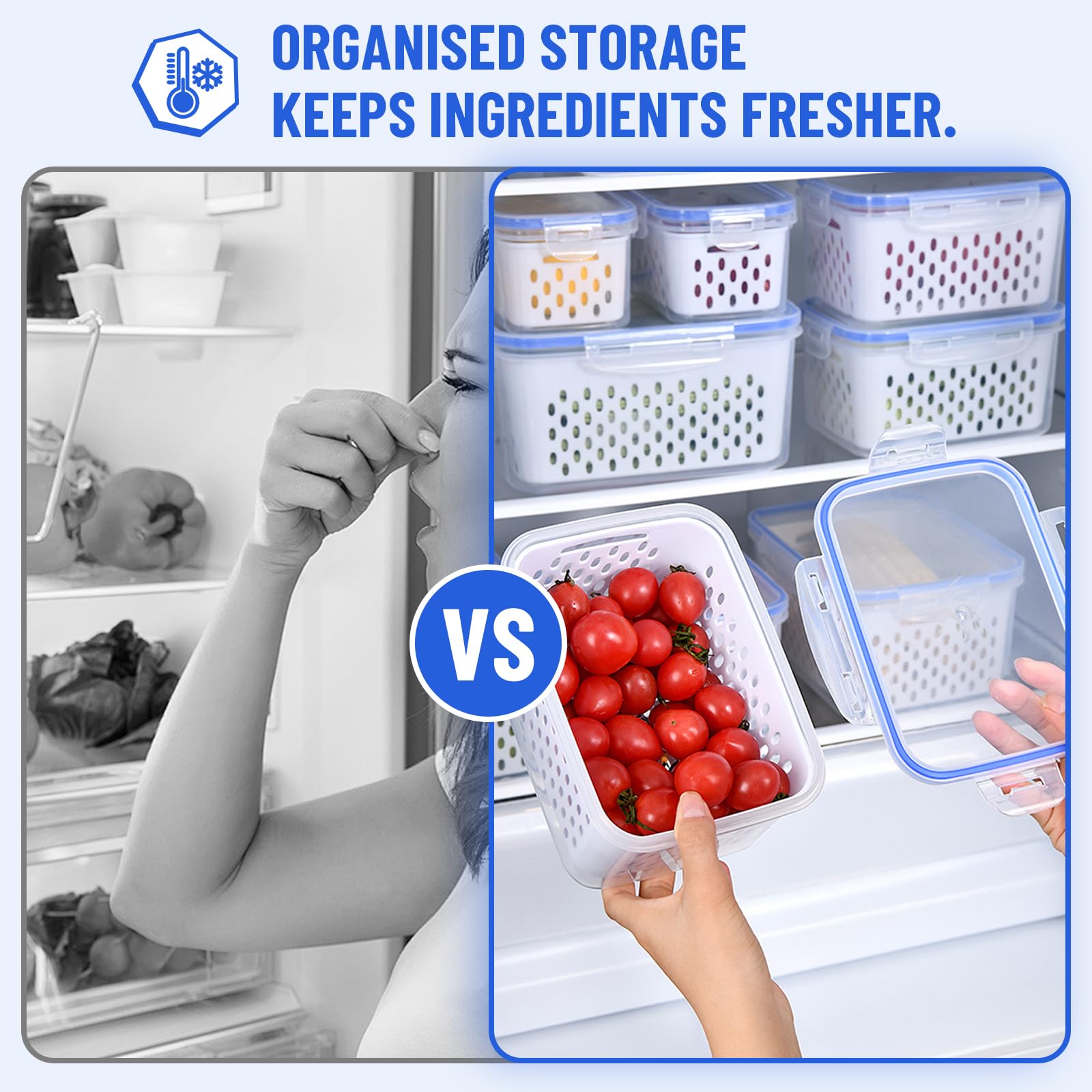 DharBnt stackable design saves fridge space and organizes items