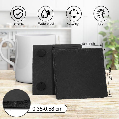 dhfsleo slate coaster in use on a table protects surfaces with a sleek black finish