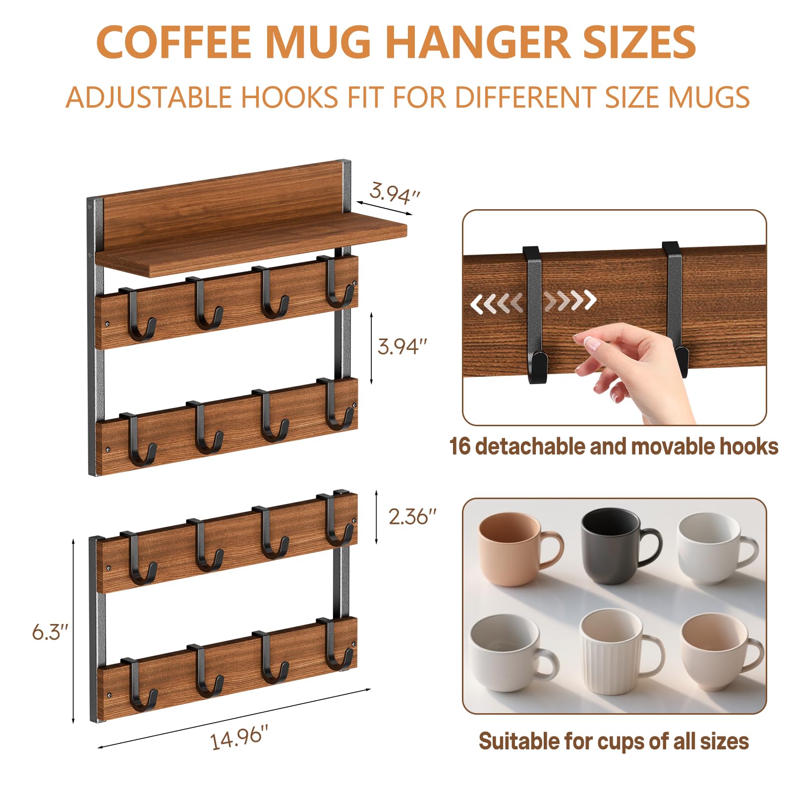 Dhmkfly mug rack with 16-mug capacity ideal for growing collections
