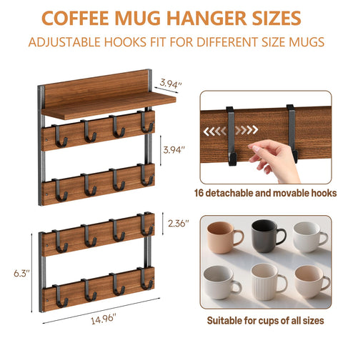 Dhmkfly mug rack with 16-mug capacity ideal for growing collections