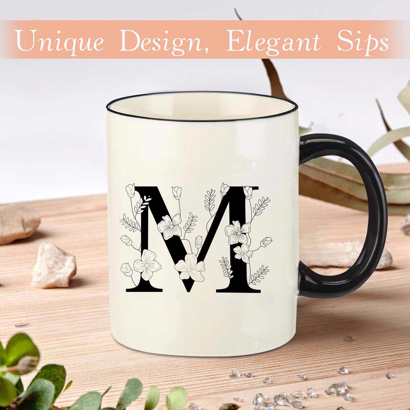 DHQH white marble finish mug with black details for a chic look.