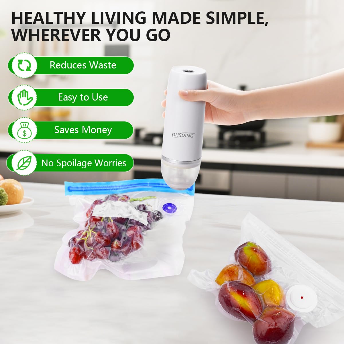 DHSDING vacuum bags 10-pack keeps foods fresh longer and reusable.