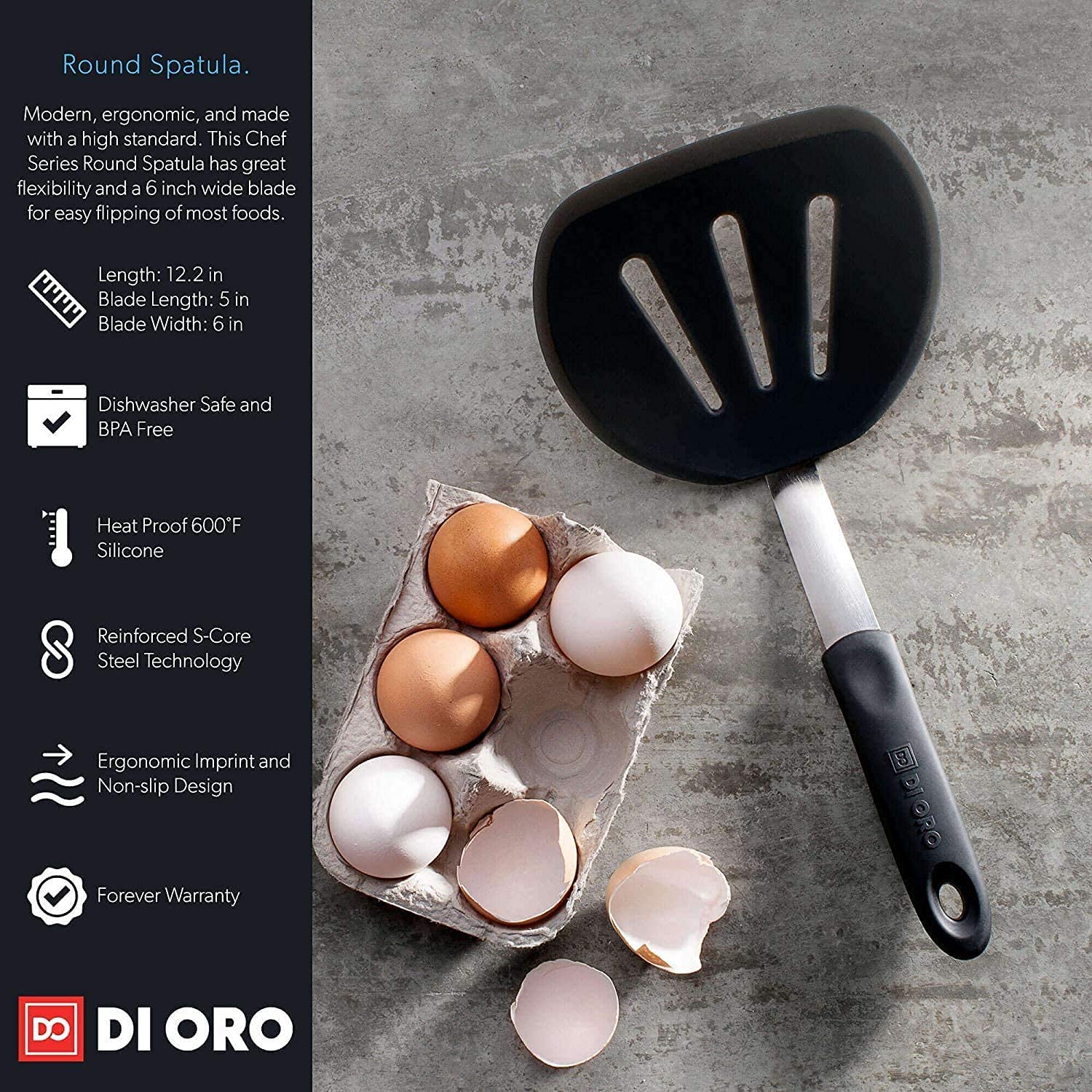 DI ORO dishwasher-safe spatula set for quick cleaning.
