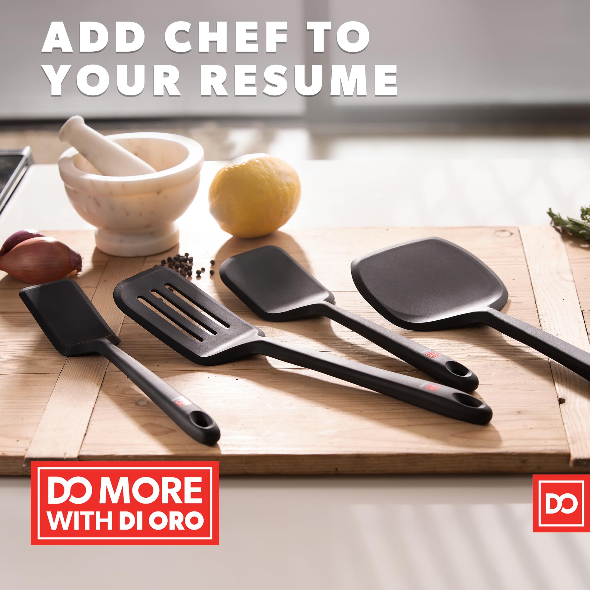 Dishwasher-safe DI ORO turner spatulas for easy cleanup