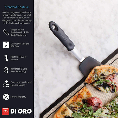 DI ORO ergonomic handle on silicone turner for comfortable grip.