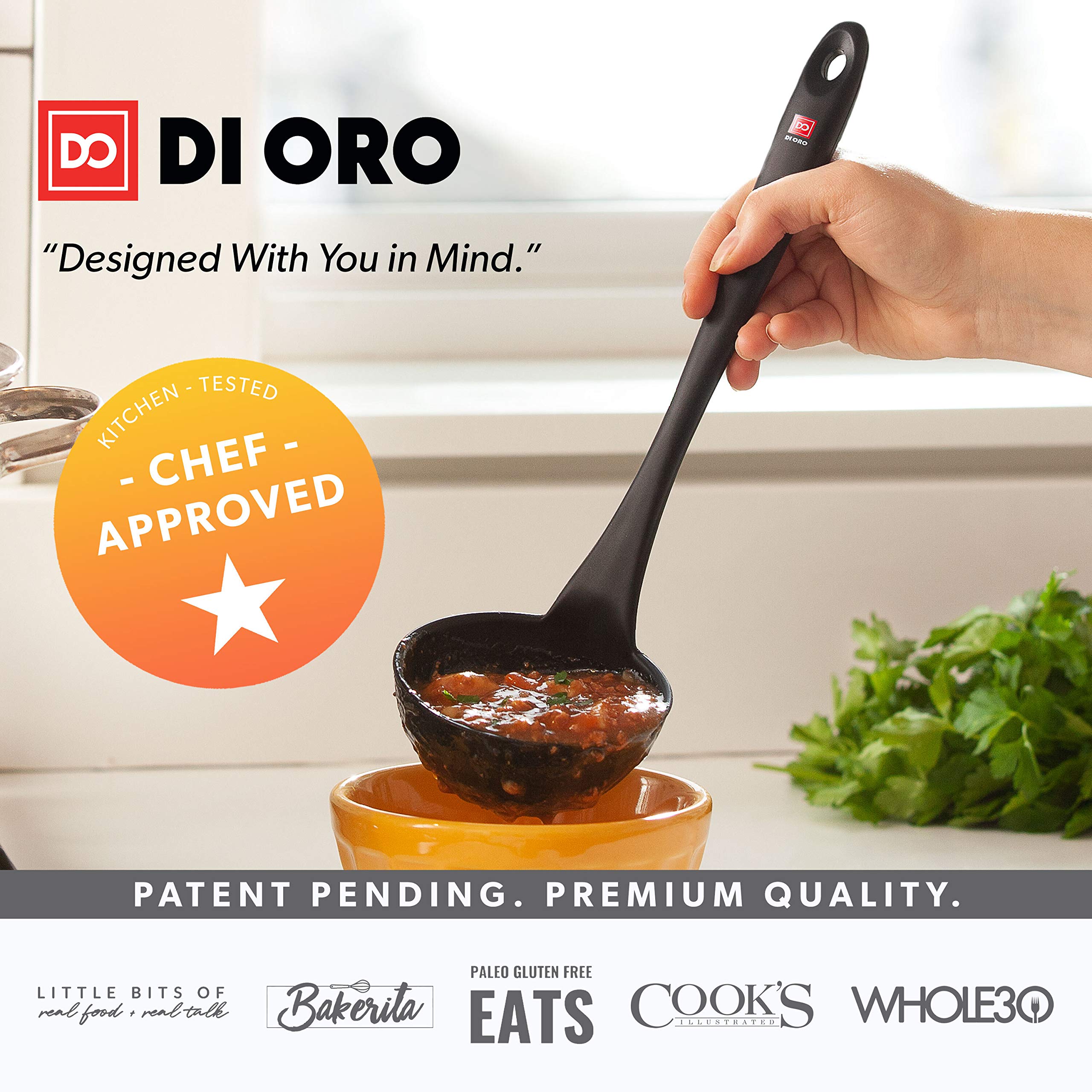DI ORO Silicone Ladle is dishwasher-safe for quick cleanup
