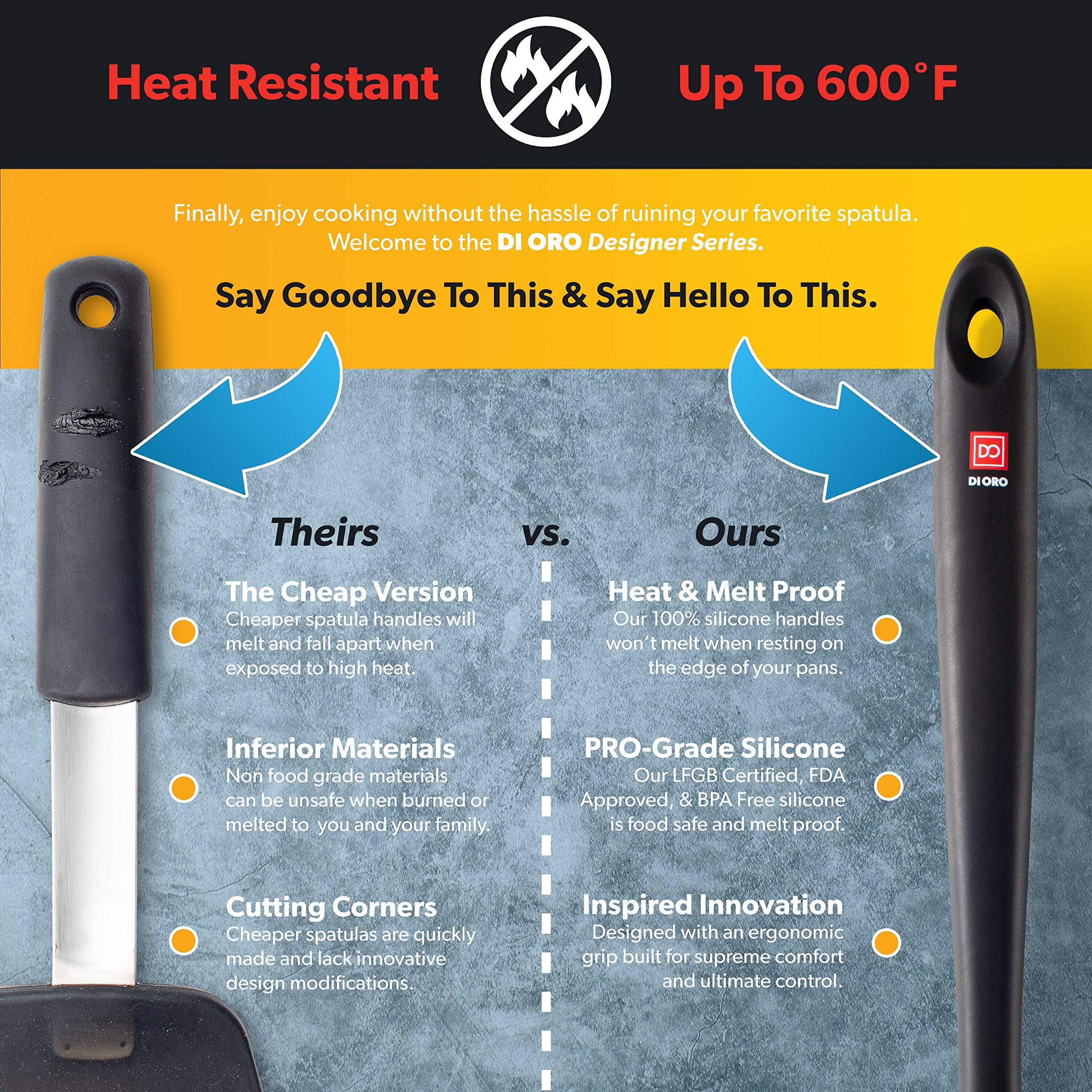 DI ORO Silicone Ladle seamless design minimizes grime while cooking