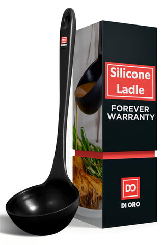 DI ORO Silicone Ladle with heat-resistant silicone safely stirs hot soups without scratching