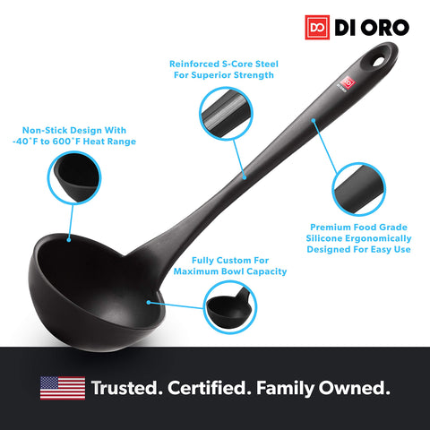 DI ORO Ladle features a wide bowl for generous servings