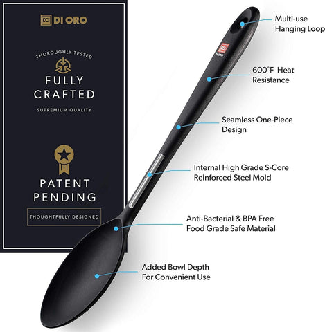 DI ORO Living 13-inch spoon with stainless-steel core for sturdy stirring.