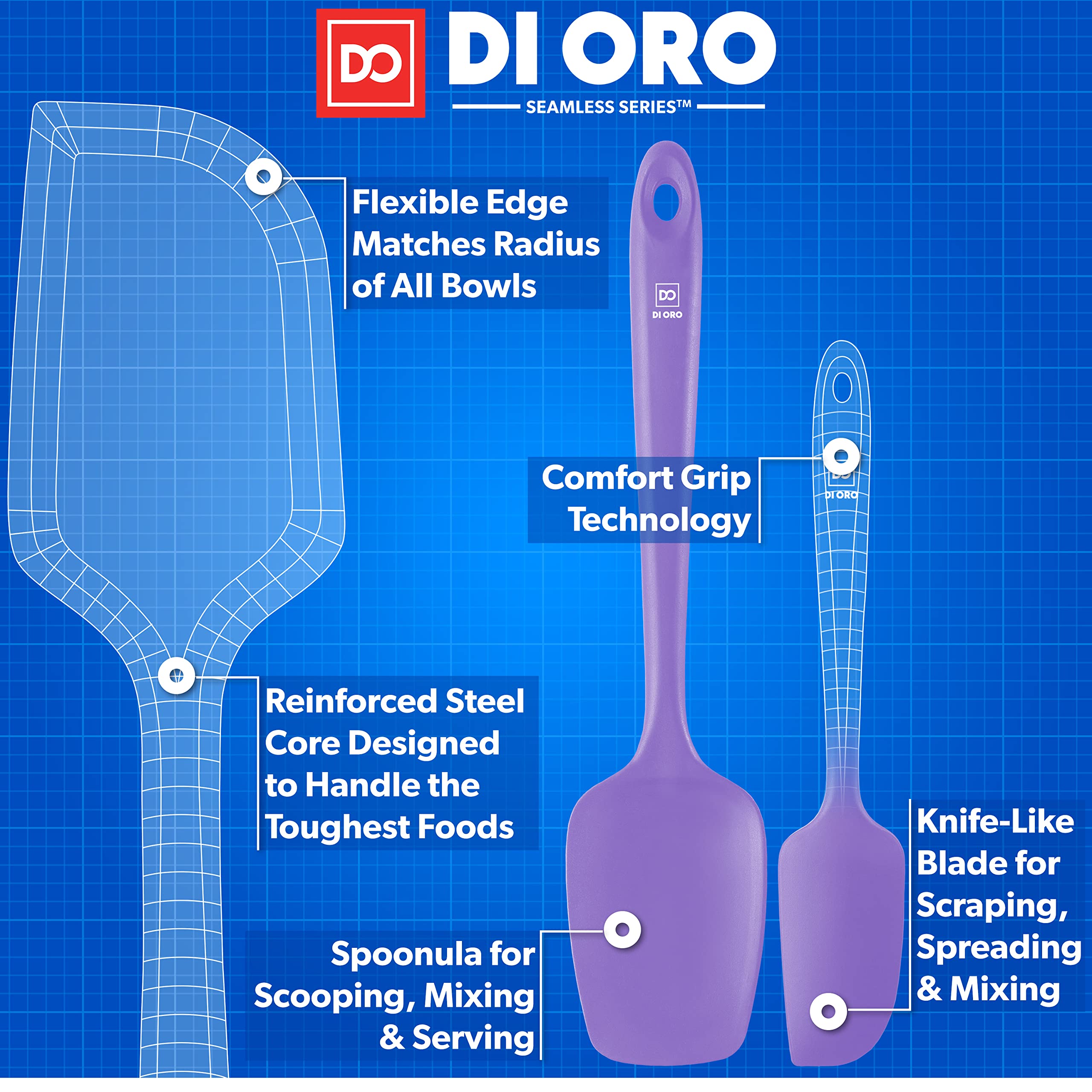 High-heat 600°F resistance for safe stirring and scraping with DI ORO spatulas.