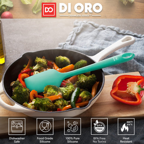 DI ORO Living 600°F heat-resistant spatula for hot ingredients.