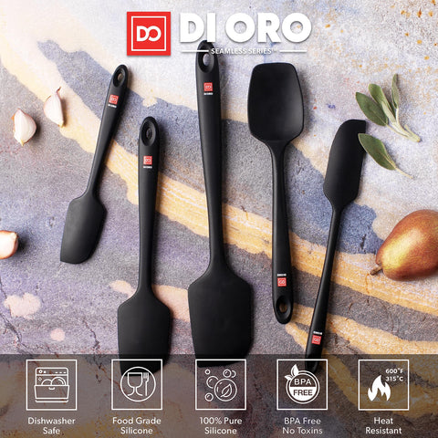 DI ORO silicone spatula heat-resistant up to 600°F for high-heat cooking.