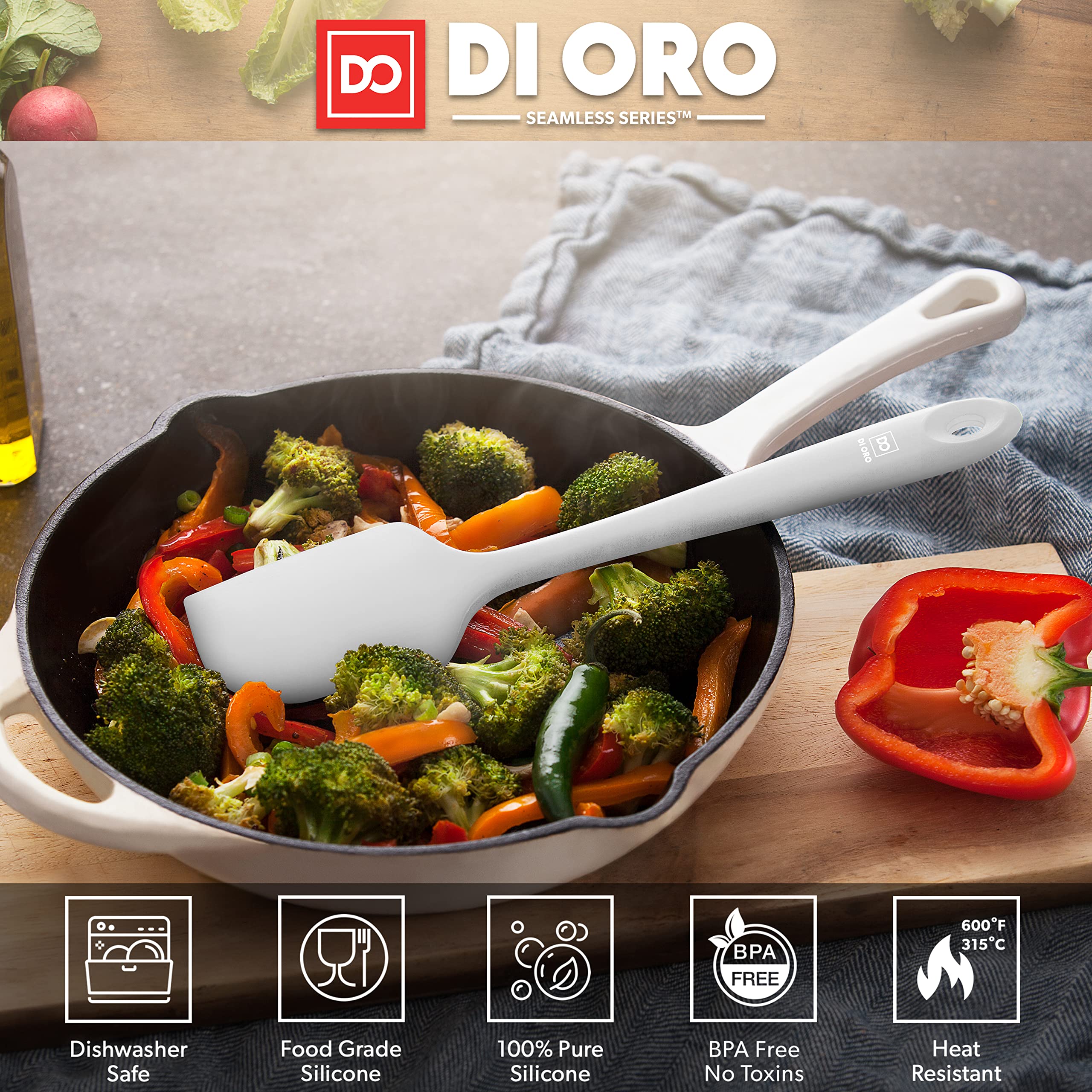 DI ORO Living BPA-free silicone spatula safe for nonstick surfaces.