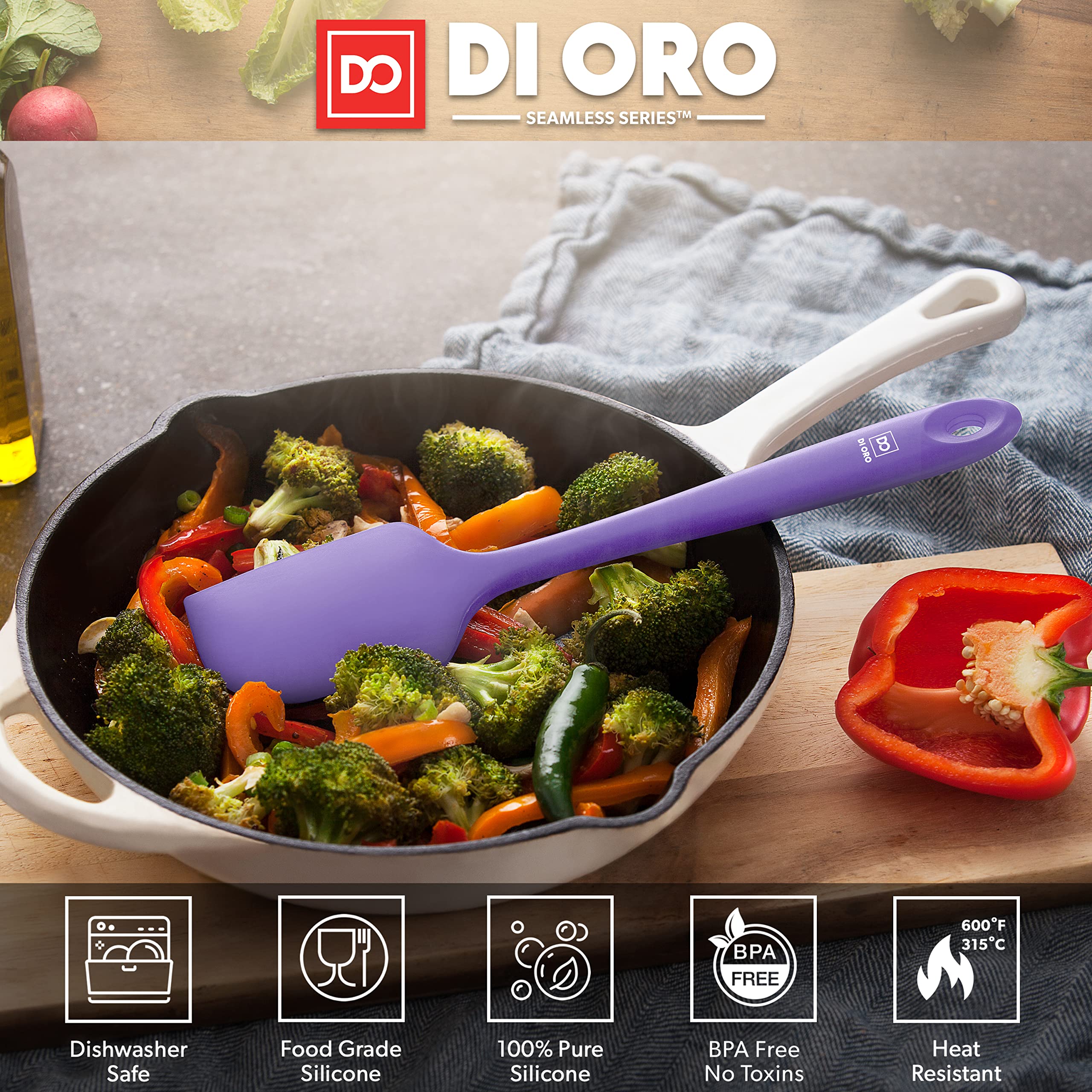 DI ORO Living lavender BPA-free silicone spatula safe for coated cookware