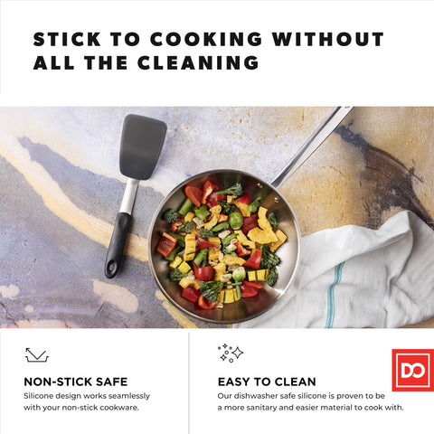 Di Oro Living spatula angled underside highlights slim profile for easy flipping.