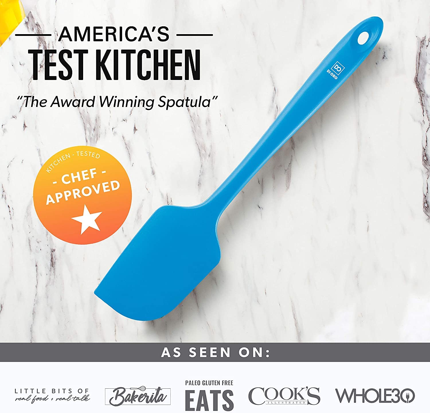 DI ORO coating-safe spatula works well with coated pans and dishwasher cleaning.