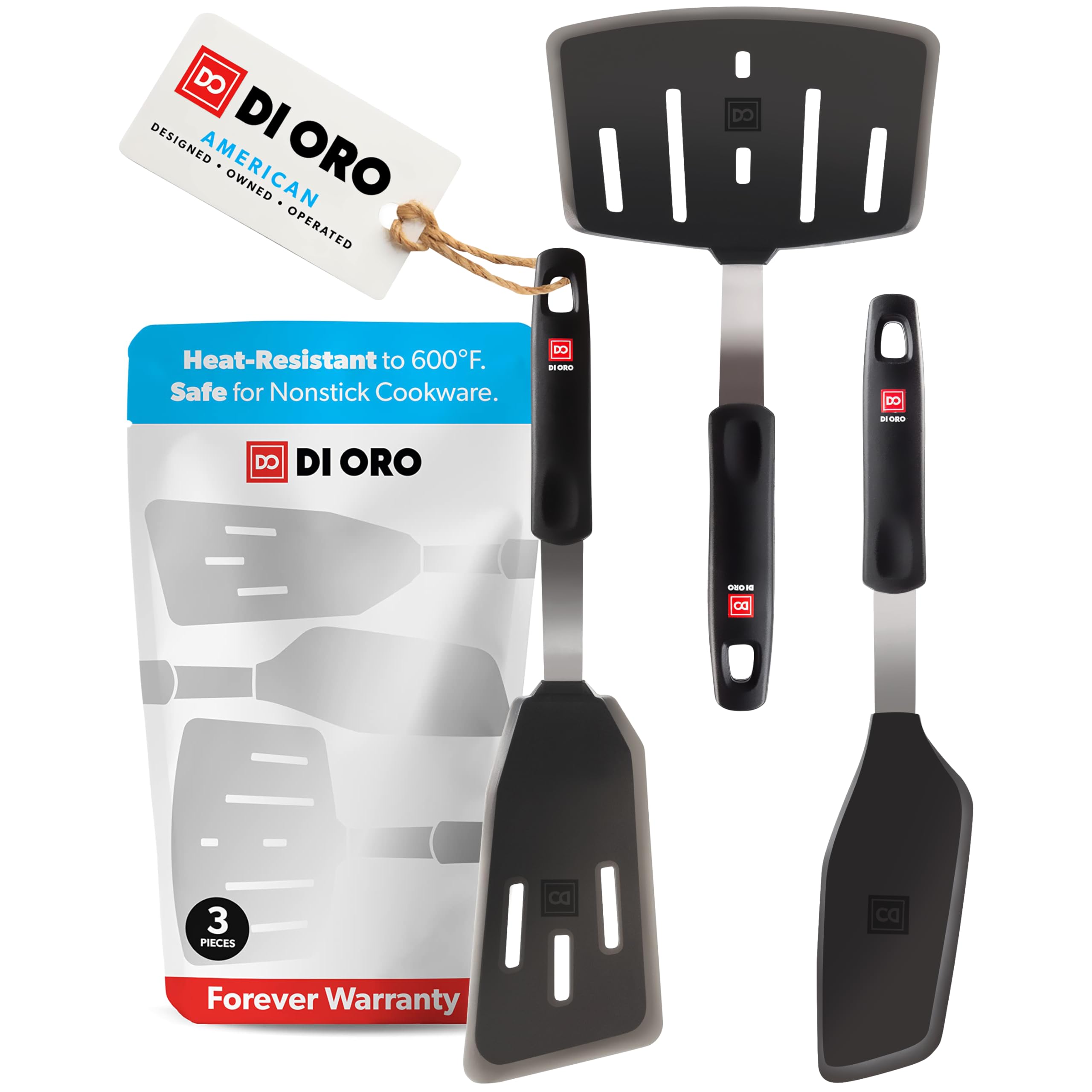 DI ORO Living Designer Series 3pc spatula set for versatile kitchen flipping.