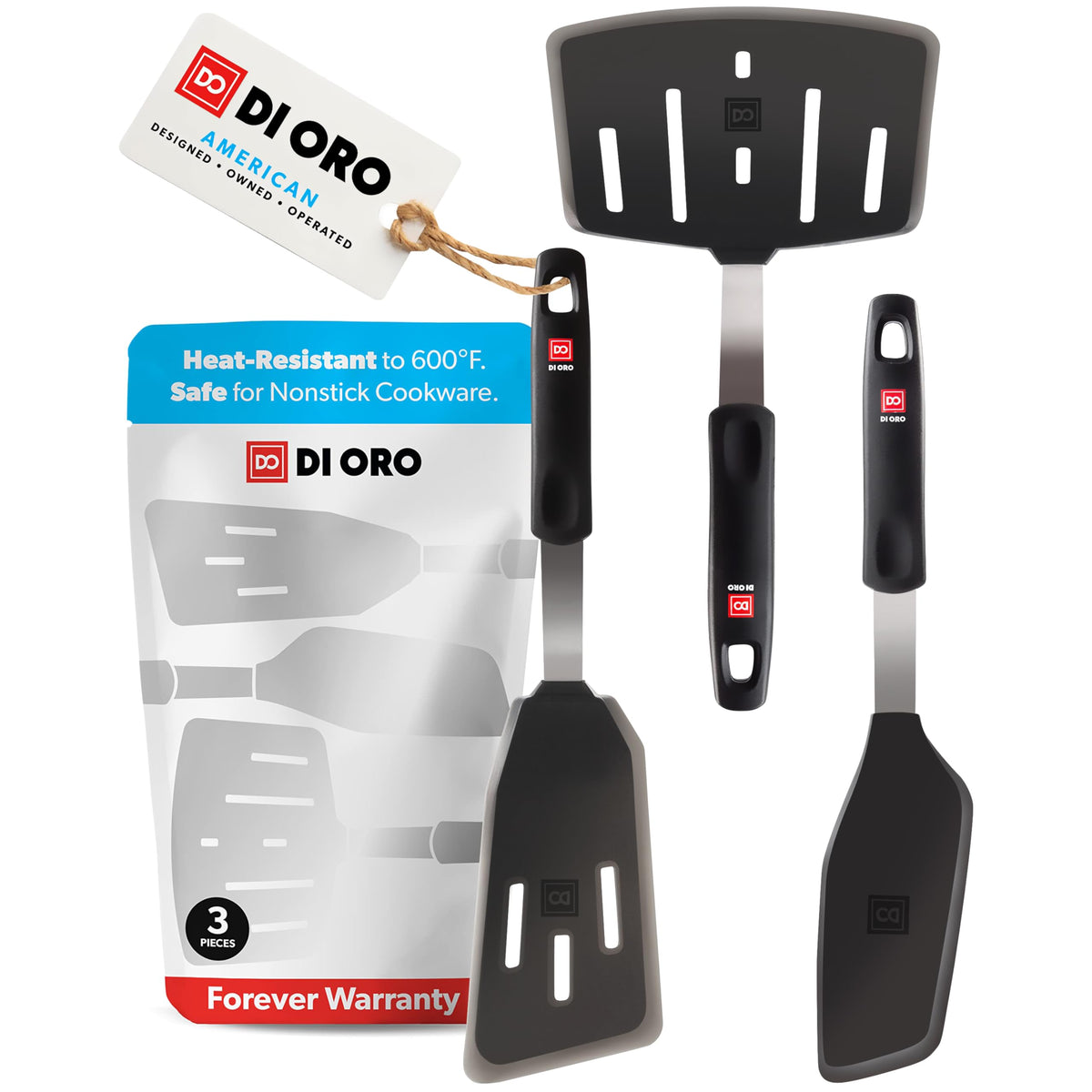 DI ORO Living Designer Series 3pc spatula set for versatile kitchen flipping.