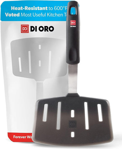 DI ORO Living designer series spatula handle close-up shows heat-resistant silicone grip for safe cooking
