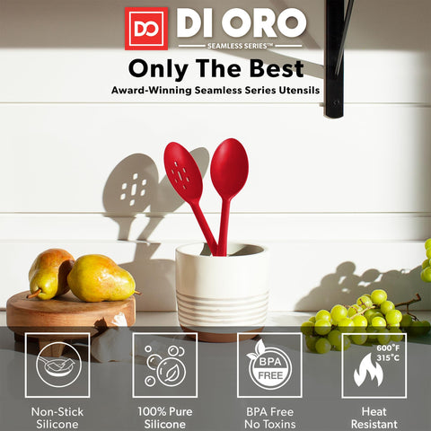 di Oro Living DIORO silicone slotted spoon red, ideal for draining sauces while cooking