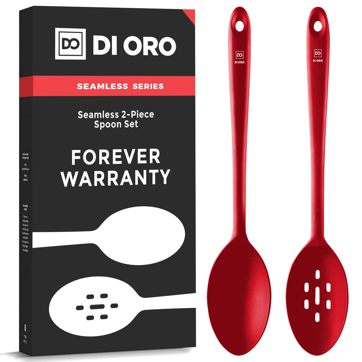 di Oro Living DIORO solid silicone spoon in red, safe for non-stick cookware