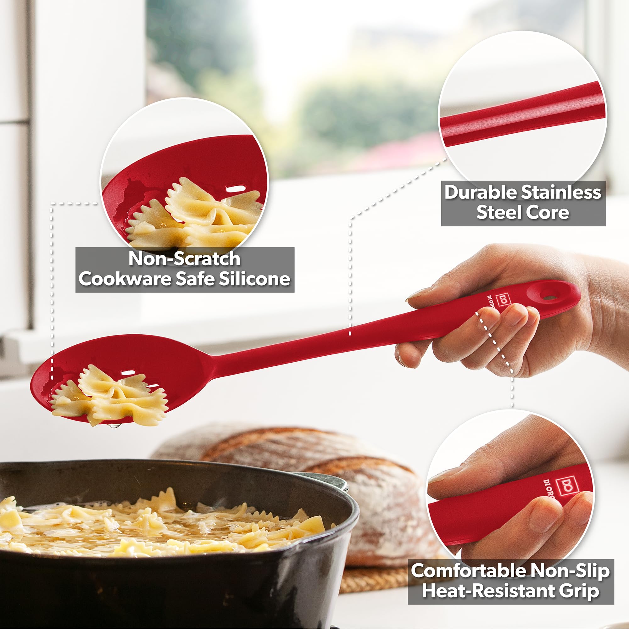 di Oro Living DIORO silicone spoon heat resistant up to 600 degrees, versatile for sautéing