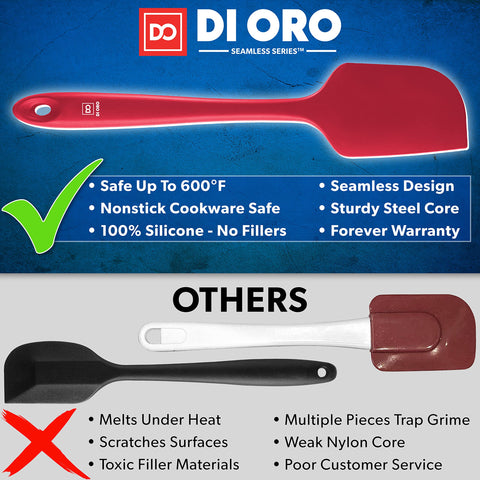 DI ORO Living spatula set withstands heat up to 600°F for high-heat tasks.
