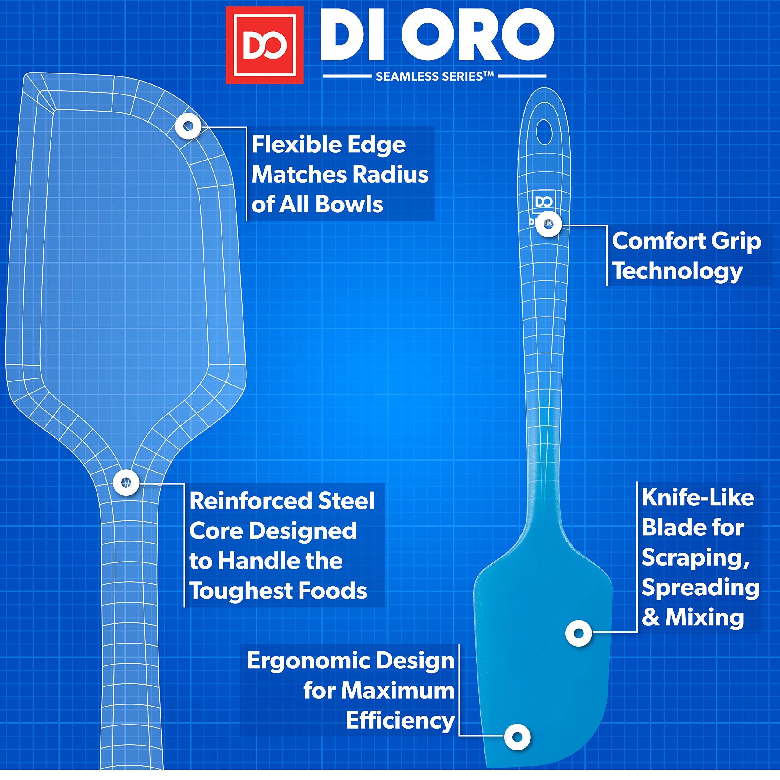DI ORO heat-resistant silicone spatula safe for nonstick cookware and hot stir-frying.