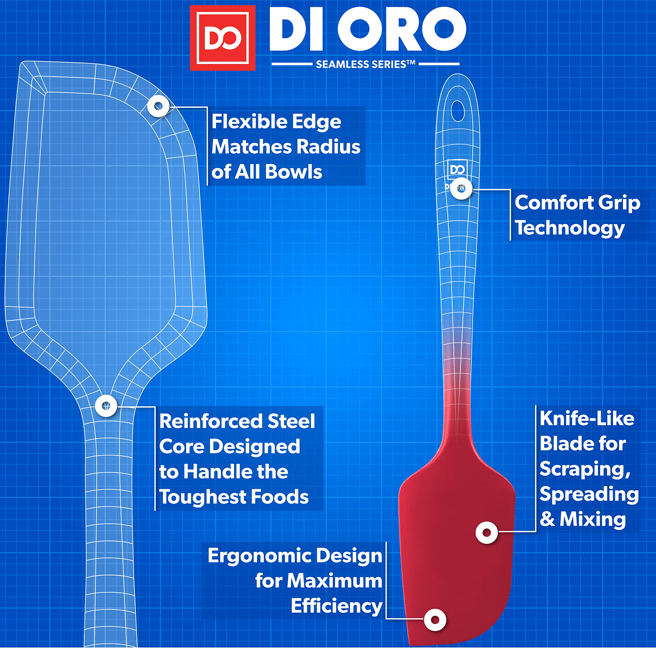 DI ORO Living spatula soft-grip satin finish provides secure handling when wet