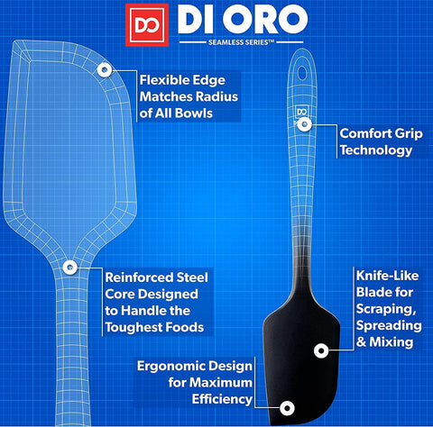DI ORO Living nonstick-safe spatula protects pans from scratches.