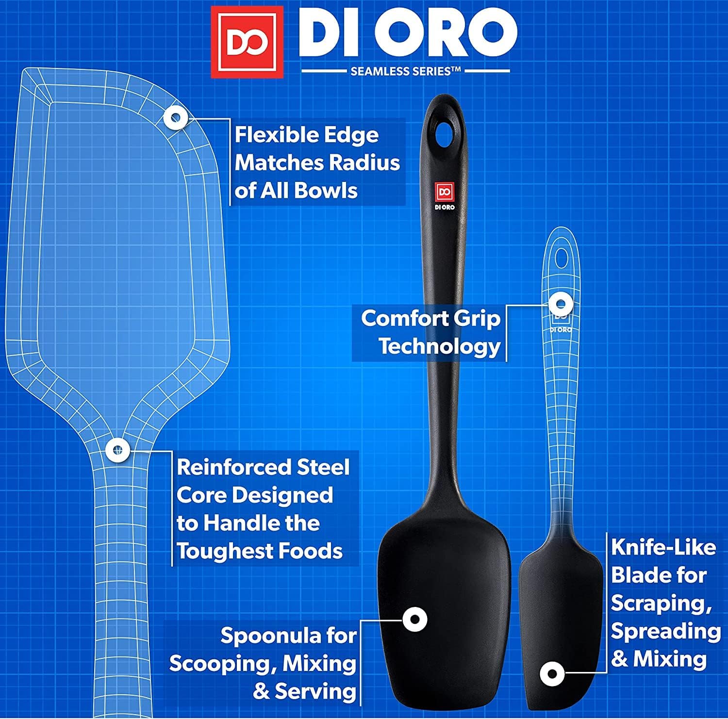 DI ORO silicone spatula nonstick-safe protecting pans during cooking.