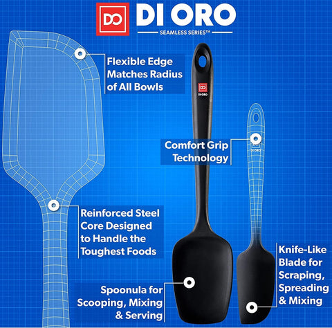 DI ORO silicone spatula nonstick-safe protecting pans during cooking.