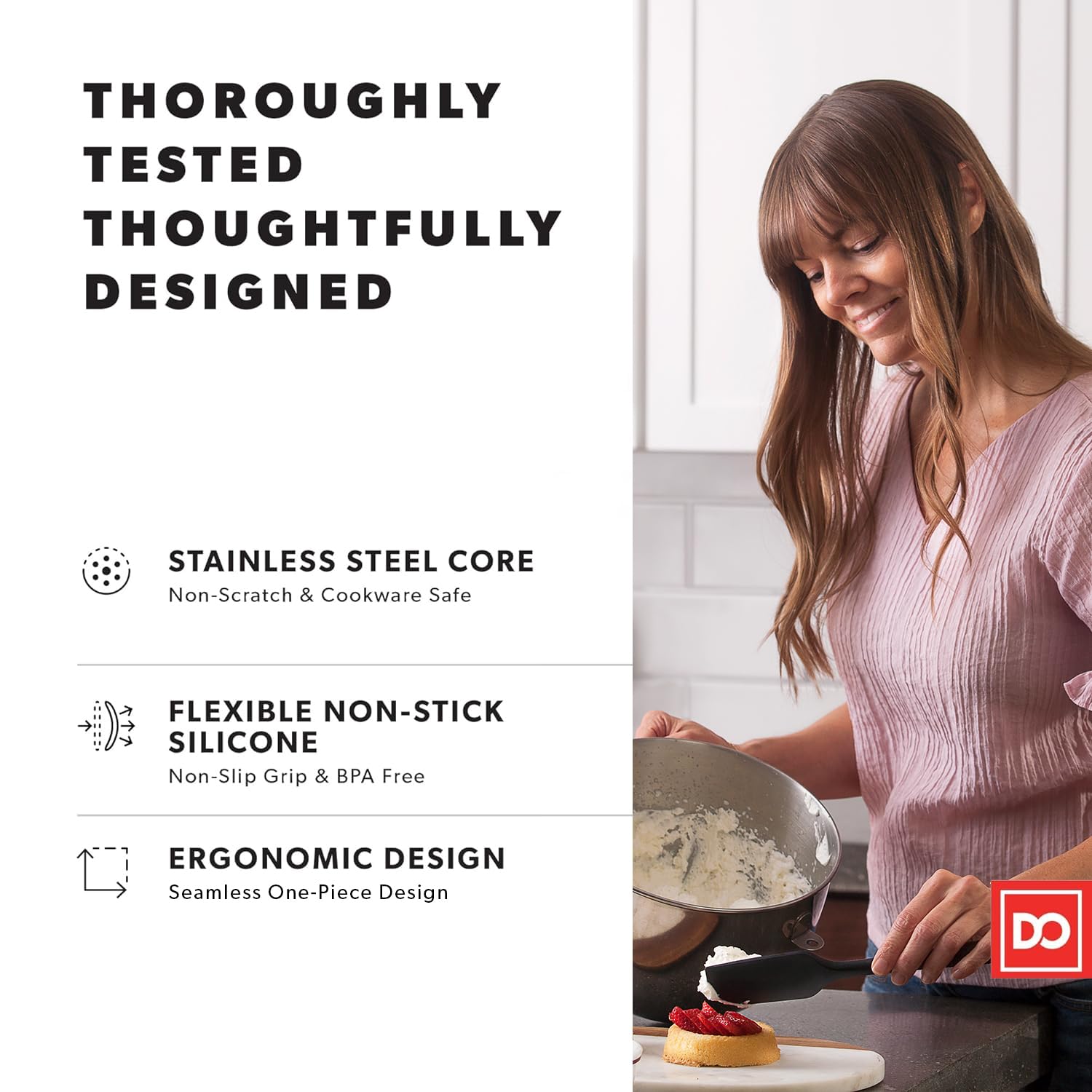 DI ORO Living nonstick-safe spatula prevents scratching.