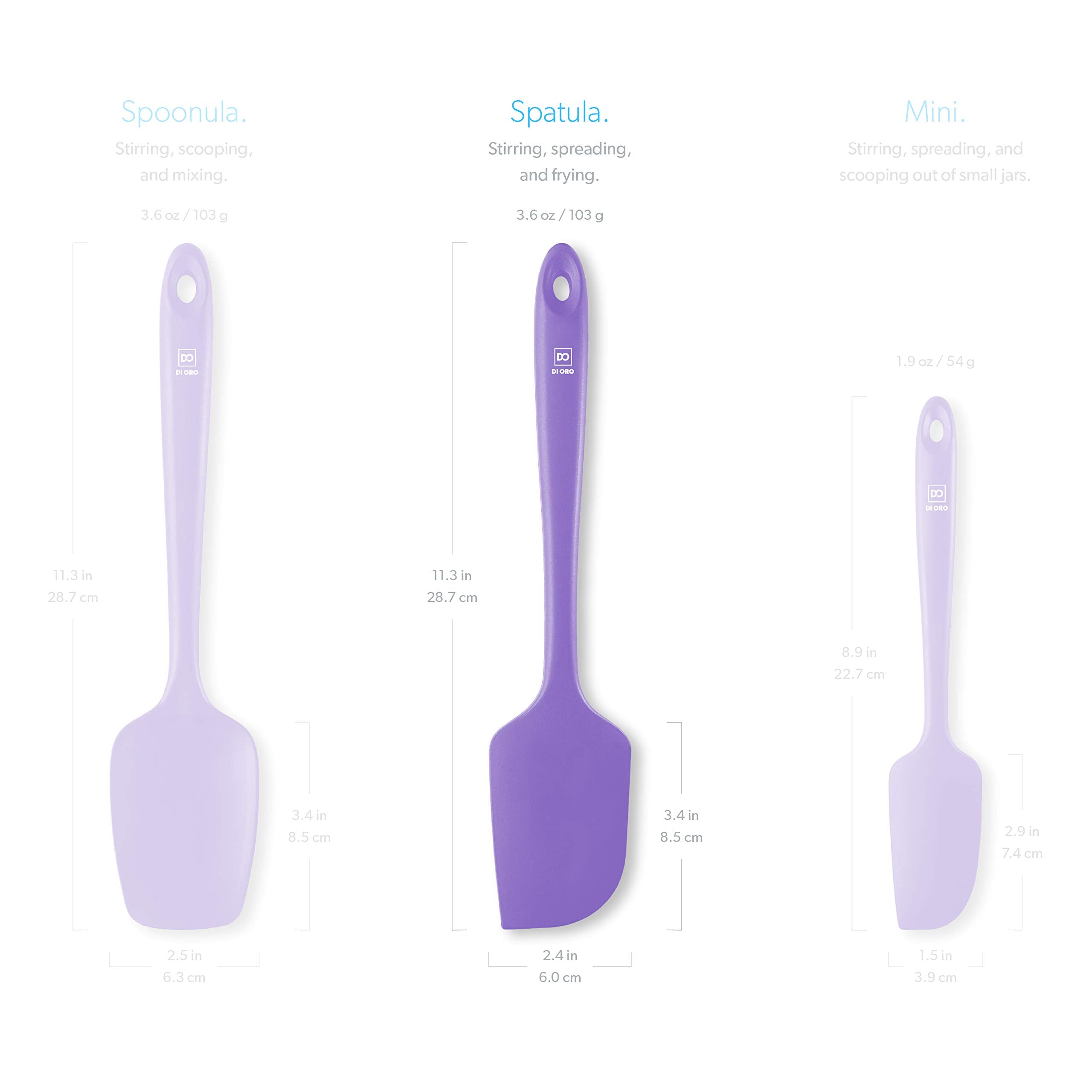 DI ORO Living lavender spatula suitable for 600°F heat in hot pans