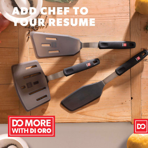 DI ORO Living scrape-and-serve spatula for eggs and vegetables.
